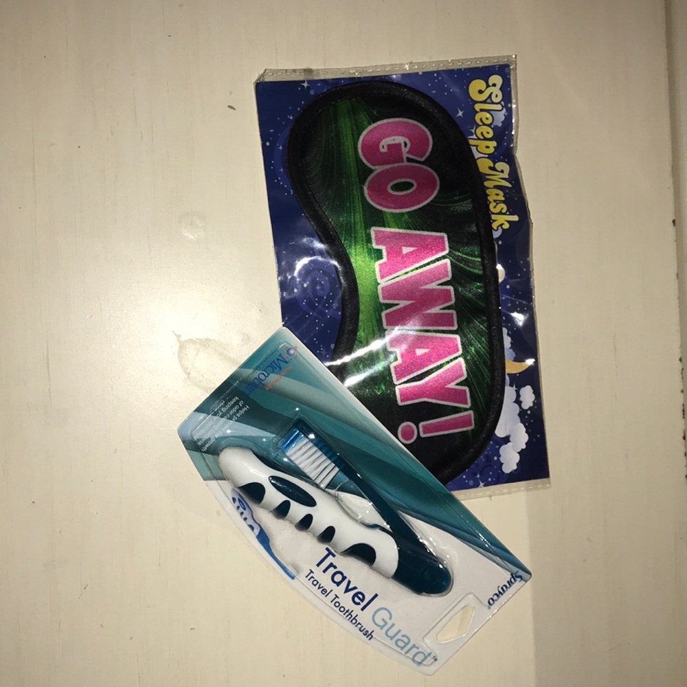 sleep mask and travel toothbrush